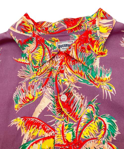 HOUSTON（ヒューストン）HOUSTON (ヒューストン) アロハシャツ　ALOHA SHIRT (PALM TREE) パープル×レッド サイズ:XLの古着・服飾アイテム