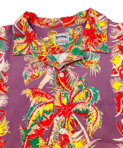 HOUSTON（ヒューストン）HOUSTON (ヒューストン) アロハシャツ　ALOHA SHIRT (PALM TREE) パープル×レッド サイズ:XLの古着・服飾アイテム