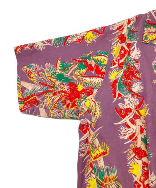 HOUSTON（ヒューストン）HOUSTON (ヒューストン) アロハシャツ　ALOHA SHIRT (PALM TREE) パープル×レッド サイズ:XLの古着・服飾アイテム