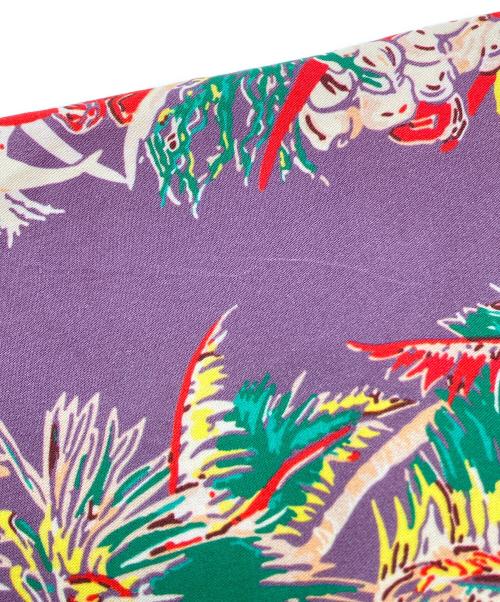 HOUSTON（ヒューストン）HOUSTON (ヒューストン) アロハシャツ　ALOHA SHIRT (PALM TREE) パープル×レッド サイズ:XLの古着・服飾アイテム