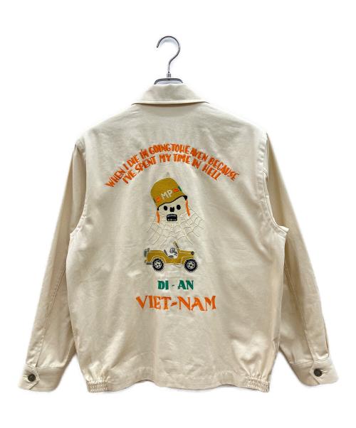 HOUSTON（ヒューストン）HOUSTON (ヒューストン) 刺繍ワークジャケット　VIETNAM JACKET(SKULL) アイボリー サイズ:Lの古着・服飾アイテム