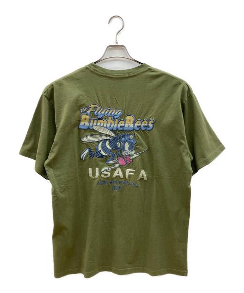 AVIREX（アヴィレックス）AVIREX (アヴィレックス) 刺繍Tシャツ　TOPGUN TOMCAT　50th ANNIVERSARY カーキ サイズ:XLの古着・服飾アイテム