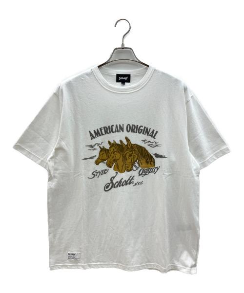 Schott（ショット）Schott (ショット) Tシャツ　HORSE FLOCKY T-SHIRT ホワイト サイズ:XLの古着・服飾アイテム