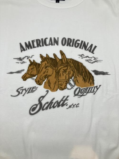 Schott（ショット）Schott (ショット) Tシャツ　HORSE FLOCKY T-SHIRT ホワイト サイズ:XLの古着・服飾アイテム