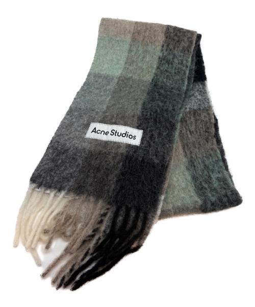 Acne studios（アクネ ストゥディオズ）Acne studios (アクネ ストゥディオズ) マフラー グレー×グリーン×ホワイト サイズ:28×250の古着・服飾アイテム