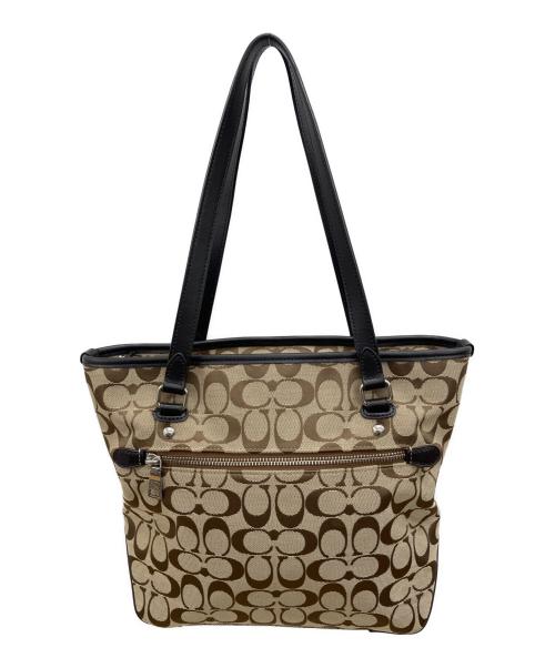 COACH（コーチ）COACH (コーチ) シグネチャー　トートバッグ ベージュ×ブラウンの古着・服飾アイテム