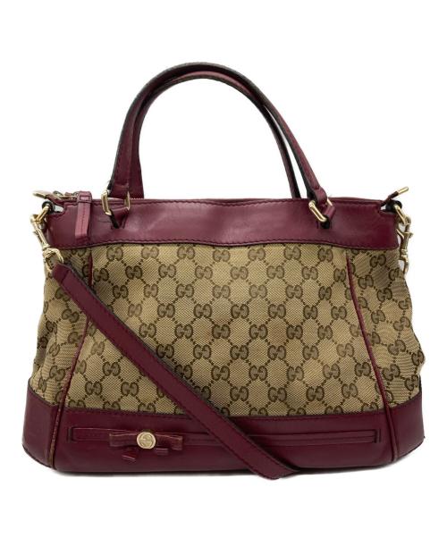 GUCCI（グッチ）GUCCI (グッチ) 2wayハンドバッグ ベージュ×レッドの古着・服飾アイテム