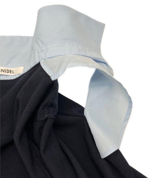 Snidel（スナイデル）Snidel (スナイデル) フェイクレイヤードニット　シャツドッキングヘムボリュームニットプルオーバー　2026年モデル ネイビー×スカイブルー サイズ:Fの古着・服飾アイテム