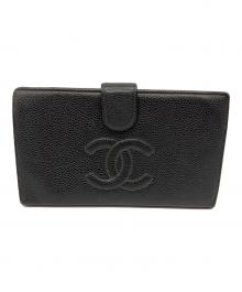 CHANEL（シャネル）の古着「キャビアスキン長財布」｜ブラック