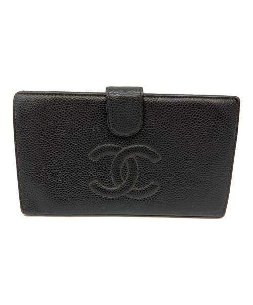 CHANEL（シャネル）CHANEL (シャネル) キャビアスキン長財布 ブラックの古着・服飾アイテム