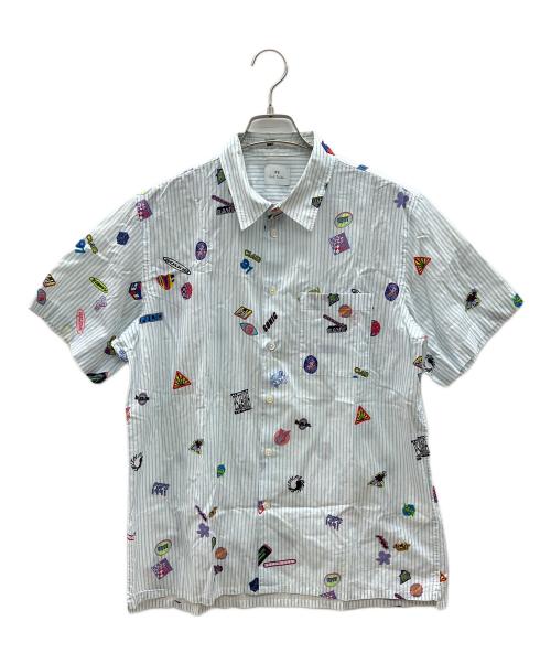 PAUL SMITH（ポールスミス）PAUL SMITH (ポールスミス) 半袖シャツ ホワイト×ブルー サイズ:Lの古着・服飾アイテム