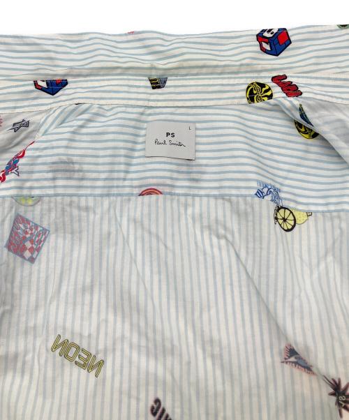 PAUL SMITH（ポールスミス）PAUL SMITH (ポールスミス) 半袖シャツ ホワイト×ブルー サイズ:Lの古着・服飾アイテム