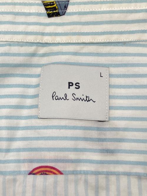 PAUL SMITH（ポールスミス）PAUL SMITH (ポールスミス) 半袖シャツ ホワイト×ブルー サイズ:Lの古着・服飾アイテム