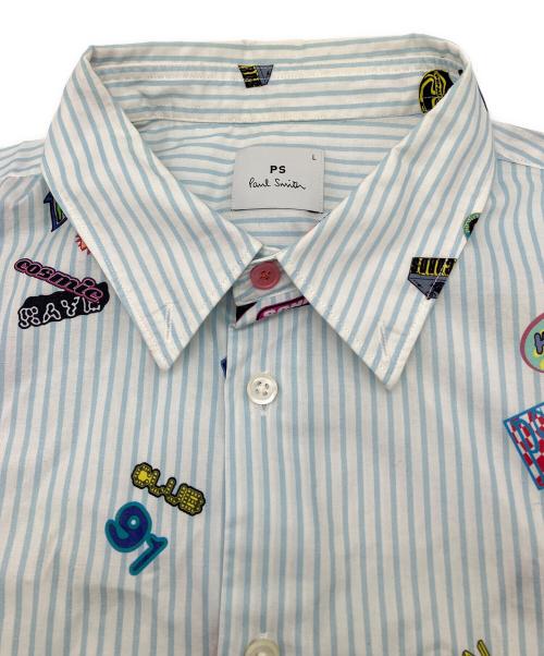 PAUL SMITH（ポールスミス）PAUL SMITH (ポールスミス) 半袖シャツ ホワイト×ブルー サイズ:Lの古着・服飾アイテム