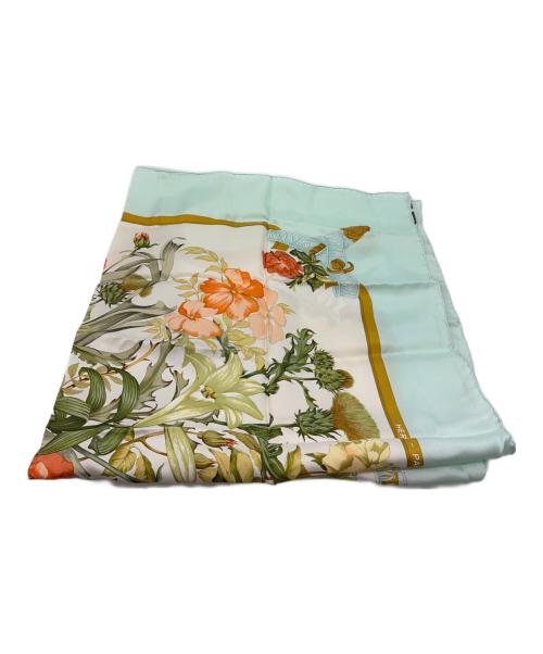 HERMES（エルメス）HERMES (エルメス) レジーナ(女王陛下)　カレ90 ホワイト×スカイブルーの古着・服飾アイテム