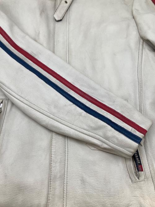 Schott（ショット）Schott (ショット) シングルライダースジャケット　クラシックレーサーライダースジャケット ホワイト×レッド×ブルー サイズ:Ｍの古着・服飾アイテム