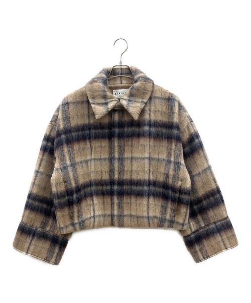 Cynical（シニカル）Cynical (シニカル) ジャギーチェックショートジャケットコート ベージュ×ブラック サイズ:2の古着・服飾アイテム