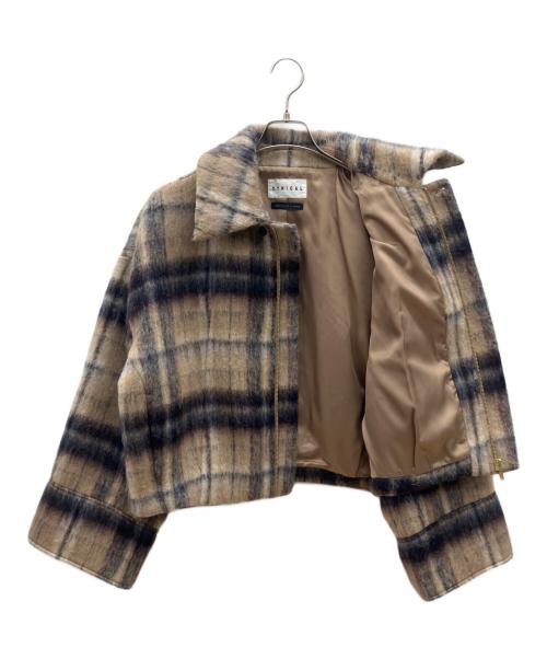 Cynical（シニカル）Cynical (シニカル) ジャギーチェックショートジャケットコート ベージュ×ブラック サイズ:2の古着・服飾アイテム