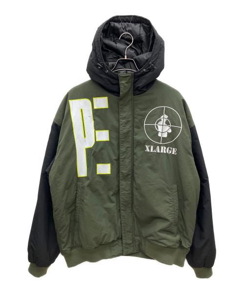 X-LARGE（エクストララージ）X-LARGE (エクストララージ) PUBLIC ENEMY (パブリック エネミー) 中綿ジャケット カーキ×ブラック サイズ:XLの古着・服飾アイテム