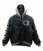 Champion×SUPREMEチャンピオン×シュプリーム）の古着「Hooded Satin Varsity Jacket　18AW」｜ブラック
