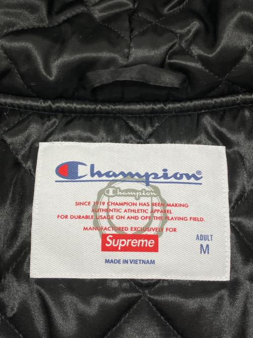 Champion（チャンピオン）Champion (チャンピオン) SUPREME (シュプリーム) Hooded Satin Varsity Jacket　18AW ブラック サイズ:Ｍの古着・服飾アイテム
