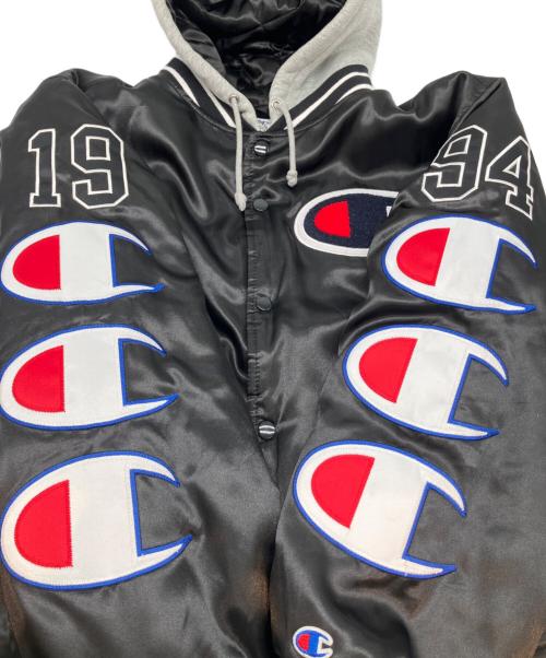 Champion（チャンピオン）Champion (チャンピオン) SUPREME (シュプリーム) Hooded Satin Varsity Jacket　18AW ブラック サイズ:Ｍの古着・服飾アイテム
