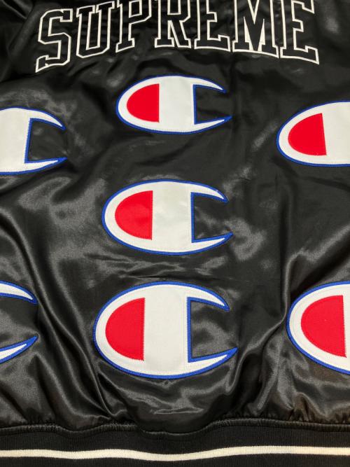 Champion（チャンピオン）Champion (チャンピオン) SUPREME (シュプリーム) Hooded Satin Varsity Jacket　18AW ブラック サイズ:Ｍの古着・服飾アイテム