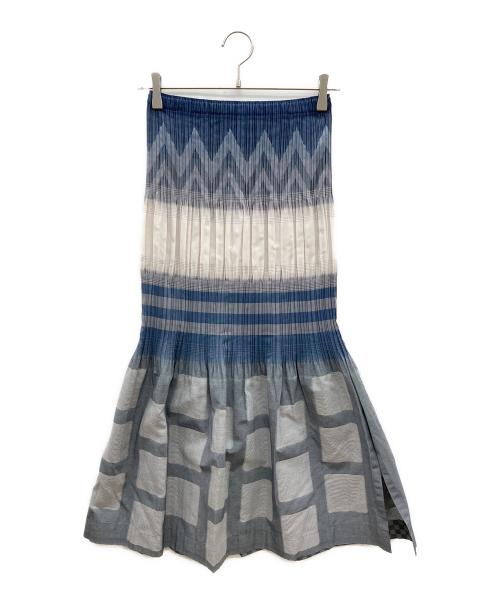 ISSEY MIYAKE FETE（イッセイミヤケフェット）ISSEY MIYAKE FETE (イッセイミヤケフェット) プリーツスカート　2008年モデル ブルー×グレー×ホワイト サイズ:2の古着・服飾アイテム