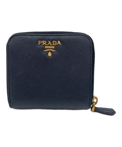 PRADA（プラダ）PRADA (プラダ) サフィアーノレザー　2つ折り財布 ネイビーの古着・服飾アイテム