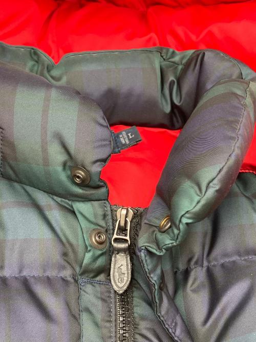 POLO RALPH LAUREN（ポロ・ラルフローレン）POLO RALPH LAUREN (ポロ・ラルフローレン) ダウンベスト グリーン×レッド サイズ:Lの古着・服飾アイテム