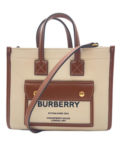 BURBERRY（バーバリー）BURBERRY (バーバリー) ミニフレヤトート ベージュ×ブラウンの古着・服飾アイテム