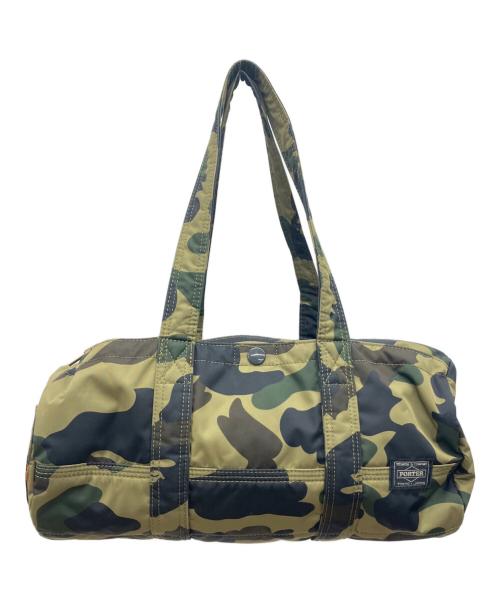 PORTER（ポーター）PORTER (ポーター) A BATHING APE (アベイシングエイプ) ミニボストンバッグ グリーン×ブラックの古着・服飾アイテム