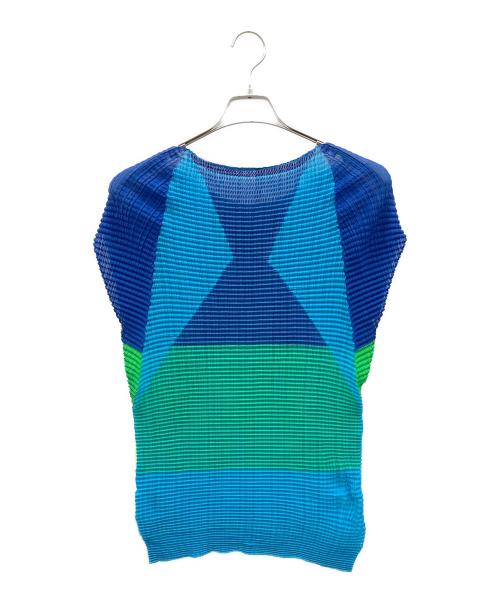 ISSEY MIYAKE（イッセイミヤケ）ISSEY MIYAKE (イッセイミヤケ) ノースリーブカットソー ブルー×グリーン サイズ:2の古着・服飾アイテム