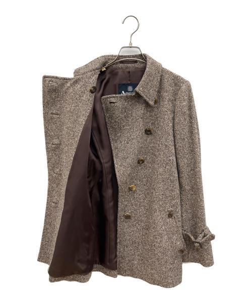 Aquascutum（アクアスキュータム）Aquascutum (アクアスキュータム) ツイードコート ブラウン サイズ:7Fの古着・服飾アイテム