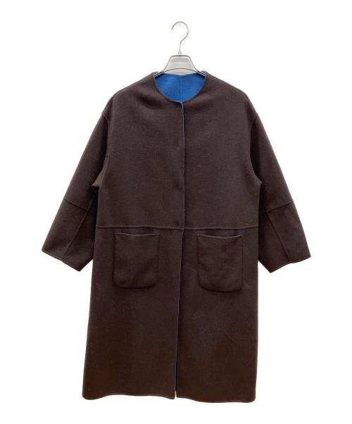 SIMPLICITE（シンプリシテ）SIMPLICITE (シンプリシテ) ノーカラーコート　2025年モデル ブラウン×ブルー サイズ:Ｍの古着・服飾アイテム
