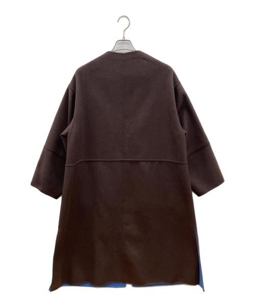 SIMPLICITE（シンプリシテ）SIMPLICITE (シンプリシテ) ノーカラーコート　2025年モデル ブラウン×ブルー サイズ:Ｍの古着・服飾アイテム