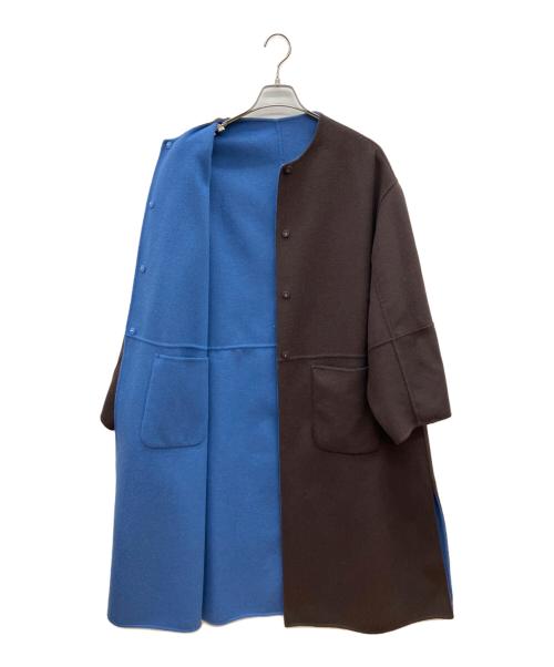 SIMPLICITE（シンプリシテ）SIMPLICITE (シンプリシテ) ノーカラーコート　2025年モデル ブラウン×ブルー サイズ:Ｍの古着・服飾アイテム