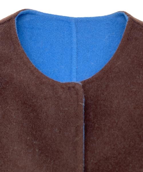 SIMPLICITE（シンプリシテ）SIMPLICITE (シンプリシテ) ノーカラーコート　2025年モデル ブラウン×ブルー サイズ:Ｍの古着・服飾アイテム