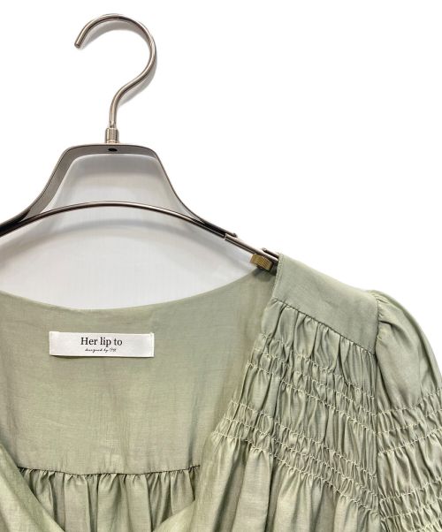 HER LIP TO（ハーリップトゥ）HER LIP TO (ハーリップトゥ) エアリーボリュームスリーブドレス グリーン サイズ:Mの古着・服飾アイテム