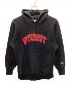 Champion REVERSE WEAVE×stussyチャンピオン リバース ウィーブ×ステューシー）の古着「プルオーバーパーカー」｜ブラック