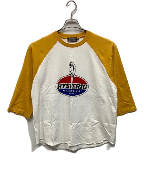 Hysteric Glamour（ヒステリックグラマー）Hysteric Glamour (ヒステリックグラマー) ラグランTシャツ ホワイト×イエロー サイズ:XLの古着・服飾アイテム