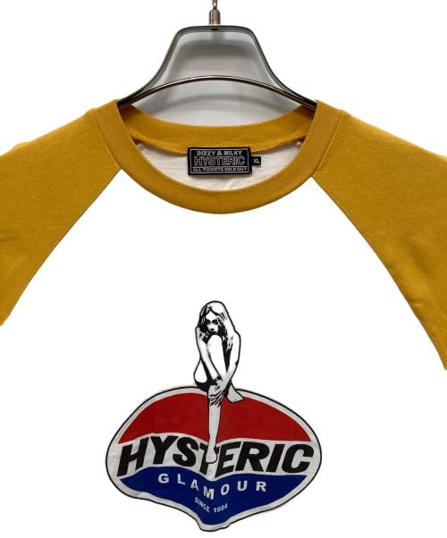 Hysteric Glamour（ヒステリックグラマー）Hysteric Glamour (ヒステリックグラマー) ラグランTシャツ ホワイト×イエロー サイズ:XLの古着・服飾アイテム