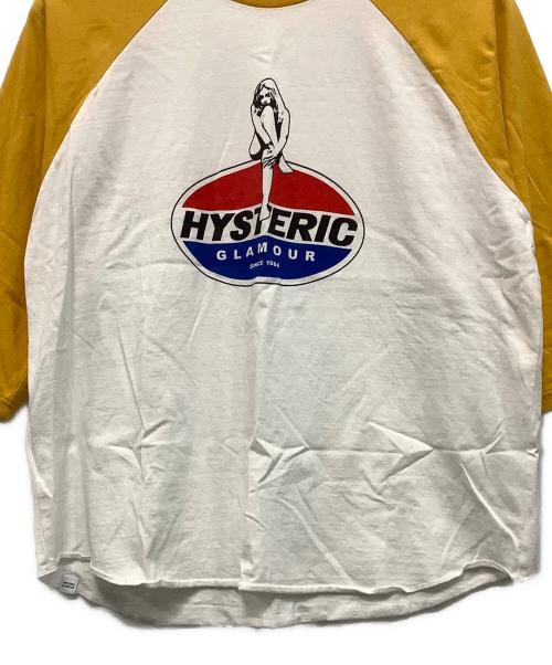 Hysteric Glamour（ヒステリックグラマー）Hysteric Glamour (ヒステリックグラマー) ラグランTシャツ ホワイト×イエロー サイズ:XLの古着・服飾アイテム