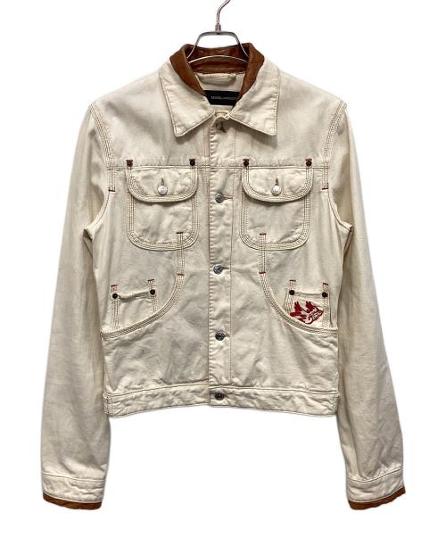 DSQUARED2（ディースクエアード）DSQUARED2 (ディースクエアード) デニムジャケット ベージュ×ブラウン サイズ:50の古着・服飾アイテム
