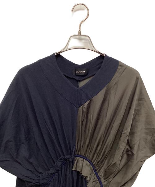 ZUCCA（ズッカ）ZUCCA (ズッカ) ギャザードッキングワンピース ネイビー×グレー サイズ:Ｍの古着・服飾アイテム