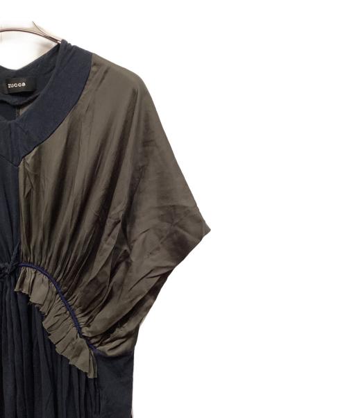 ZUCCA（ズッカ）ZUCCA (ズッカ) ギャザードッキングワンピース ネイビー×グレー サイズ:Ｍの古着・服飾アイテム