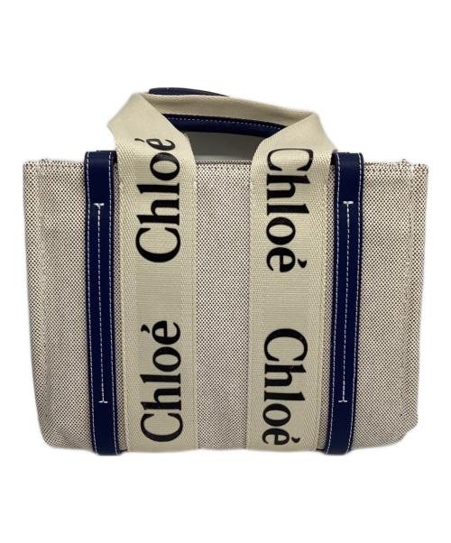 Chloe（クロエ）Chloe (クロエ) スモールトートバッグ ホワイト×ネイビーの古着・服飾アイテム