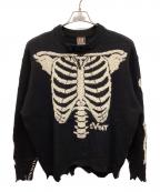 SAINT MICHAELセントマイケル）の古着「ボーン刺繍ウールダメージ加工ニット」｜ブラック