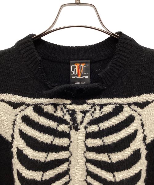 SAINT MICHAEL（セントマイケル）SAINT MICHAEL (セントマイケル) ボーン刺繍ウールダメージ加工ニット ブラック サイズ:Lの古着・服飾アイテム