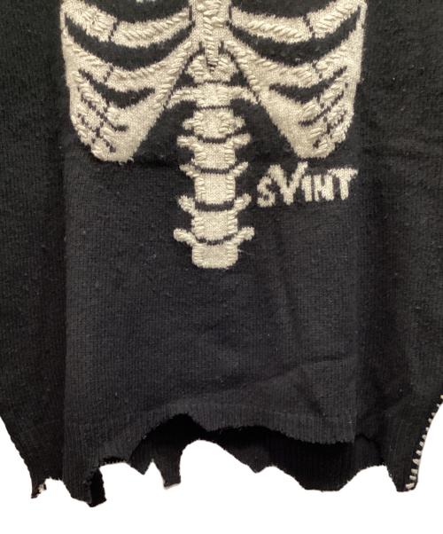 SAINT MICHAEL（セントマイケル）SAINT MICHAEL (セントマイケル) ボーン刺繍ウールダメージ加工ニット ブラック サイズ:Lの古着・服飾アイテム